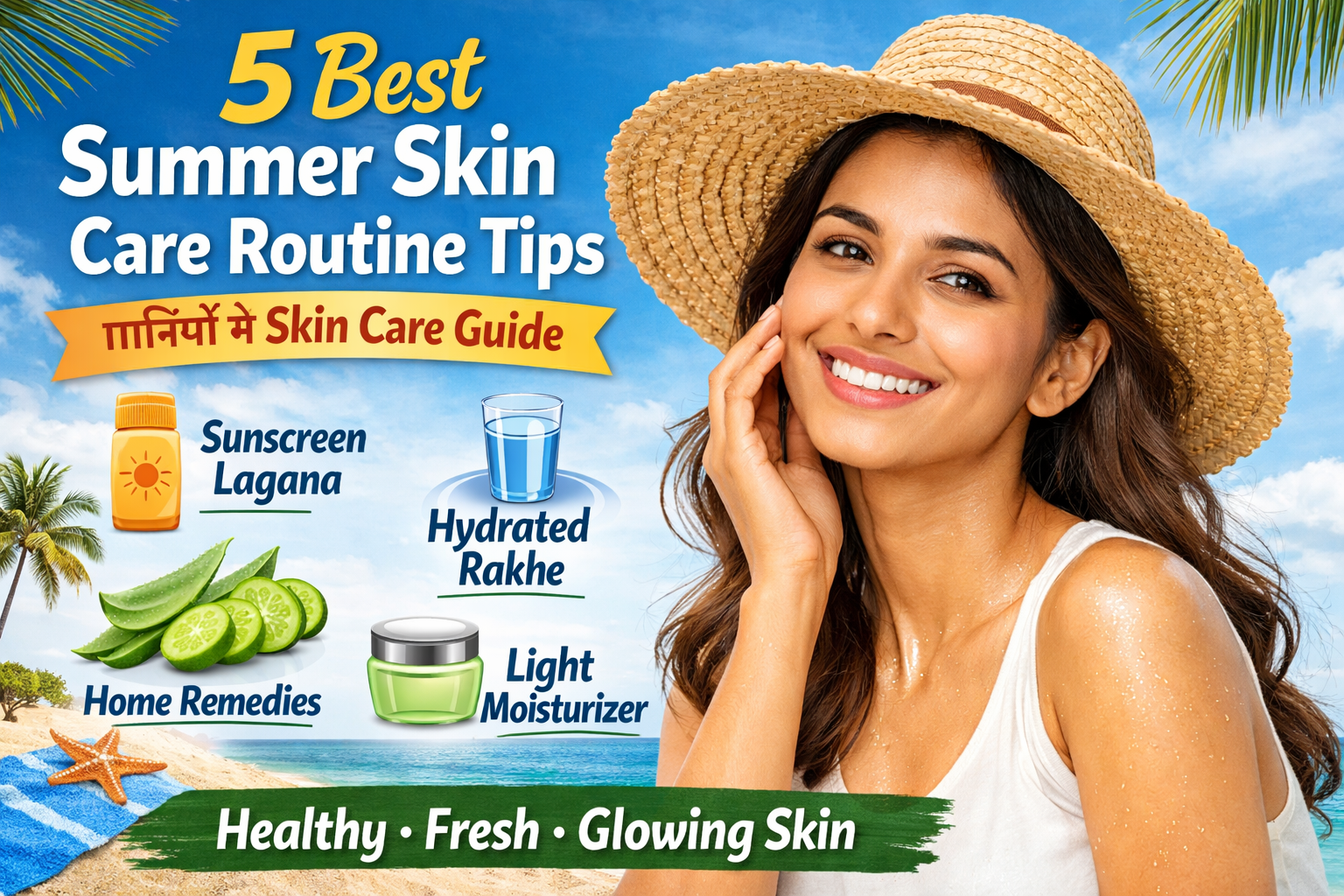 5 Best Summer Skin Care Routine Tips | गर्मियों में स्किन केयर guide with sunscreen, moisturizer, aloe vera, cucumber for healthy, glowing skin”